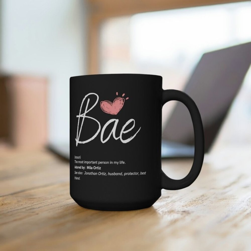 Gorgeous black mug! Customizable names :) Also change husband to wife or partner